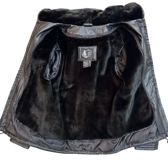 Great White Bear Black Leather Shearling Jacket - Size S - Picture 6 of 7